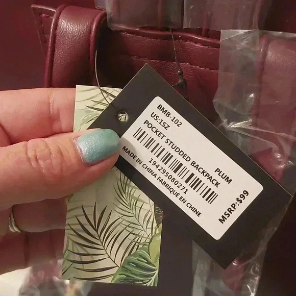 NWT BADGLEY MISCHKA PLUM POCKET STUDDED BACKPACK - Picture 6 of 13